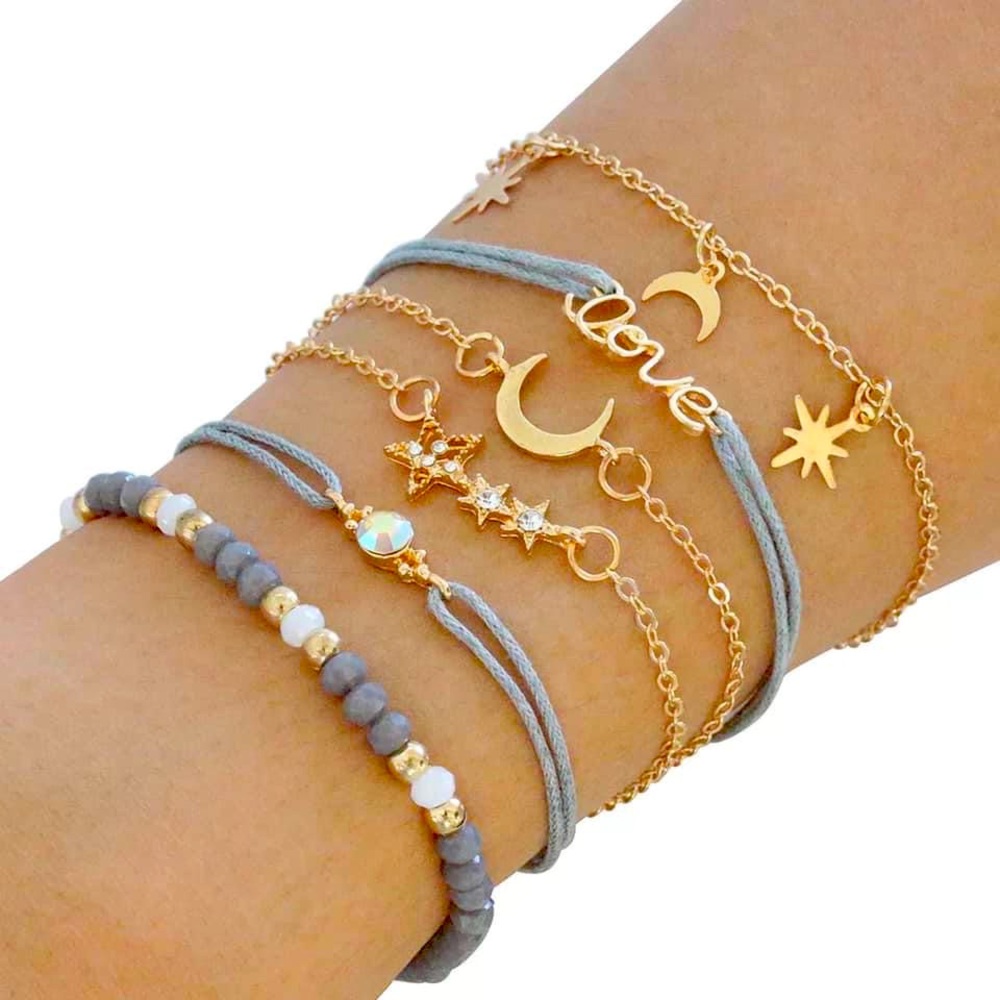 Six piece stacker set gold and slate blue/gray
